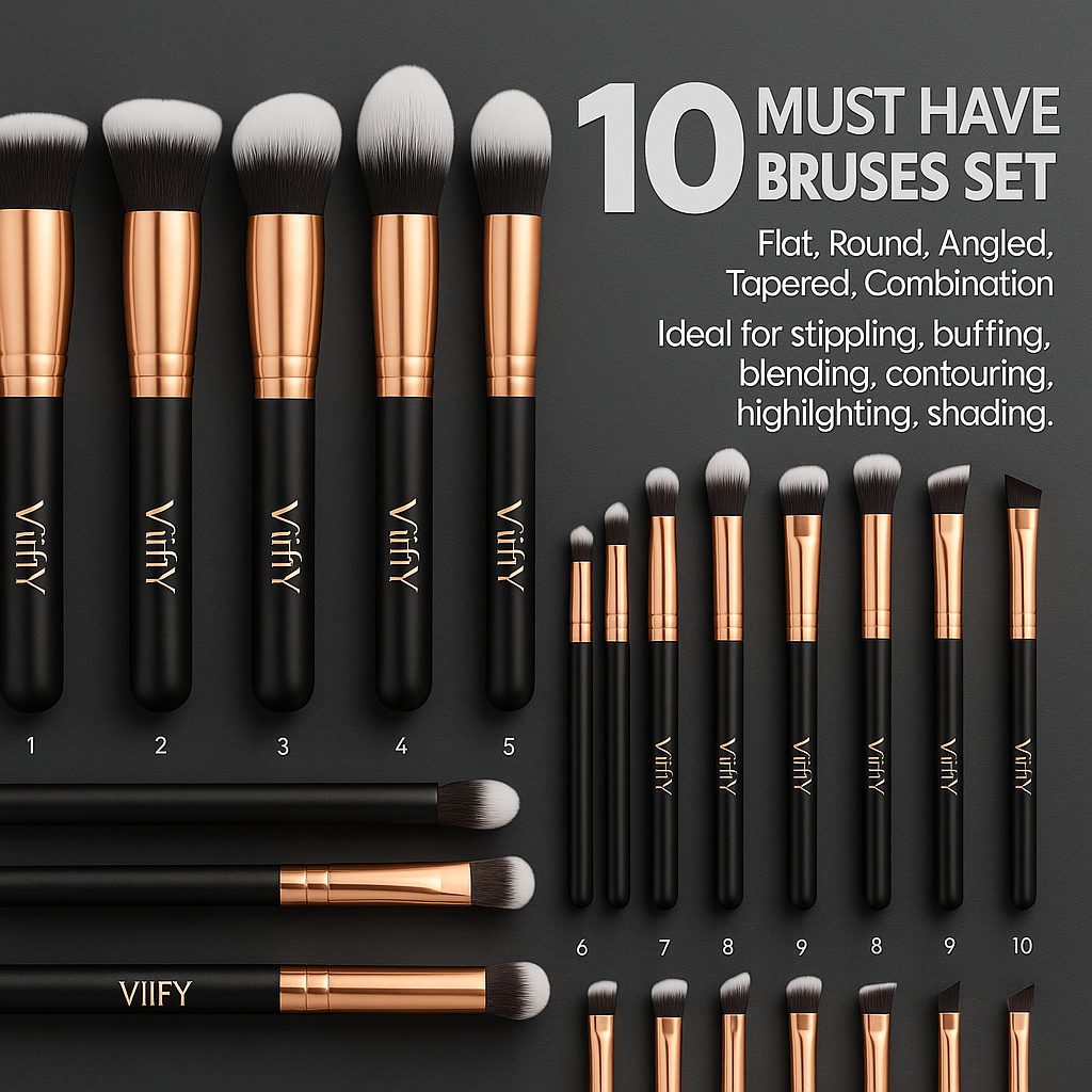 Detail of the VVIFY 12-piece black & gold brush set